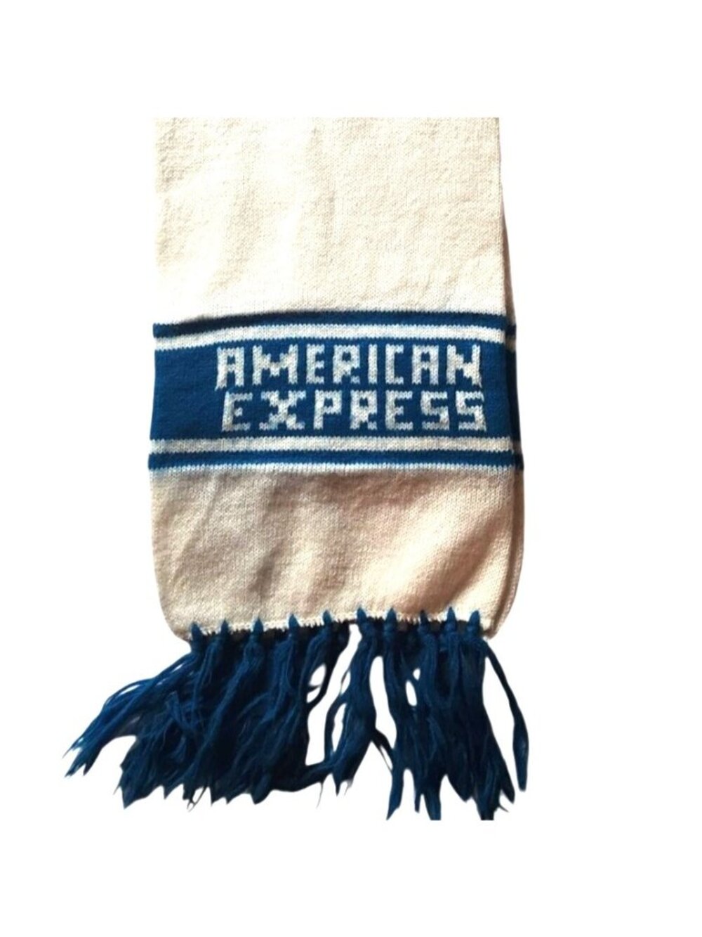 Scarf American Express White Blue Fringe advertising fall winter outerwear